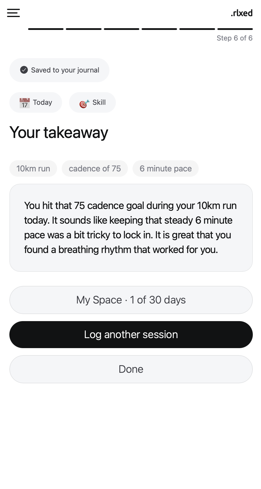 My Journal - Your takeaway after logging a session